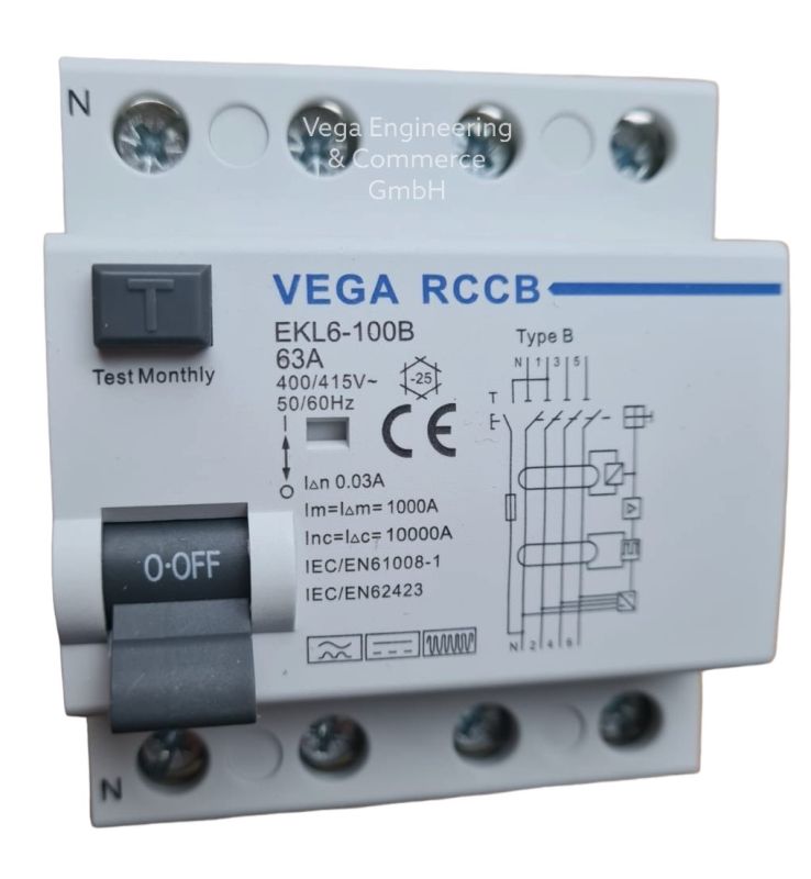 Vega RCCB FI Fehlerstromschutzschalter 63A 4-pol. Typ B Elektroauto PV ...